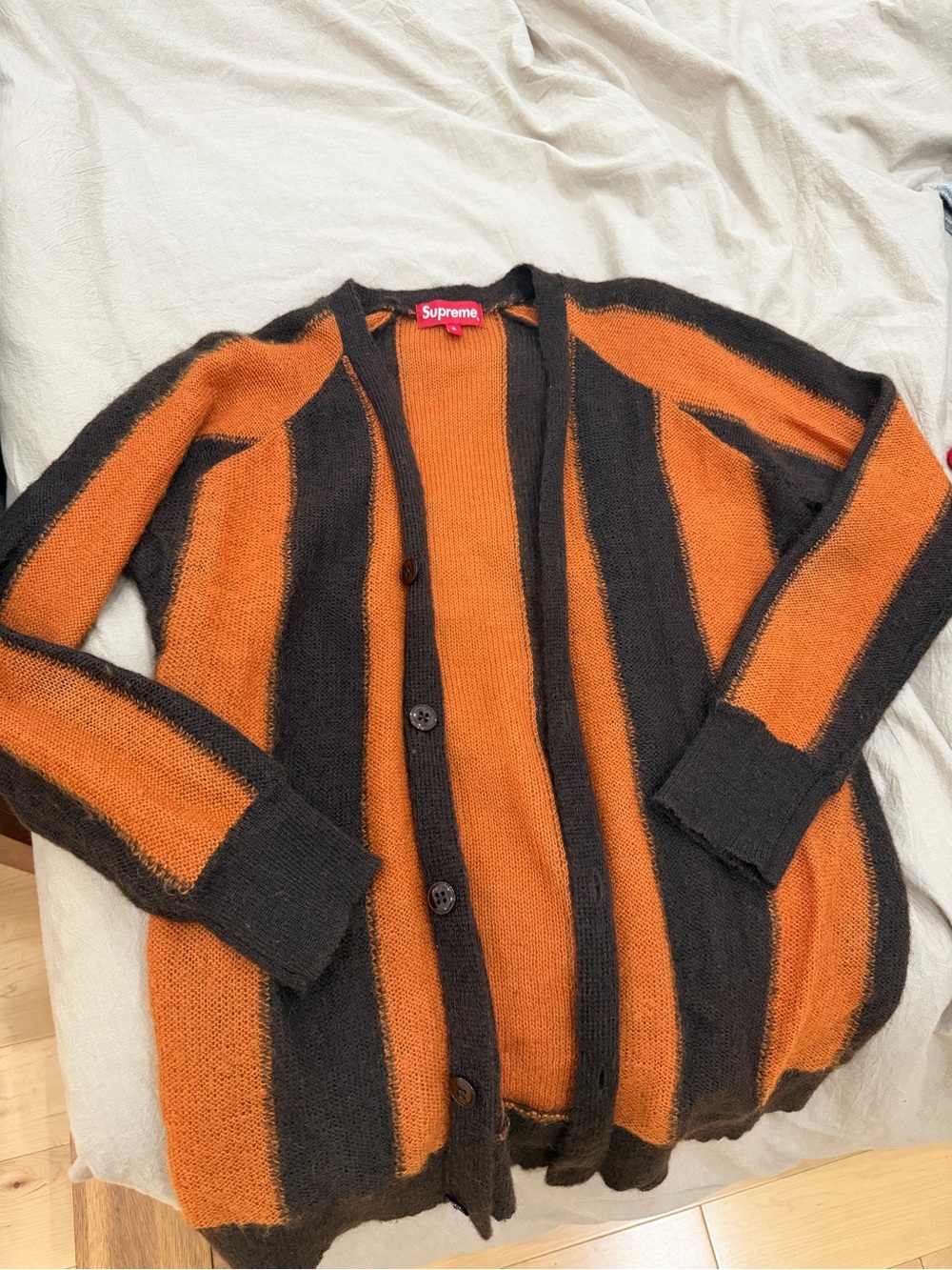 Supreme Orange and Black Striped Cardigan Sweater